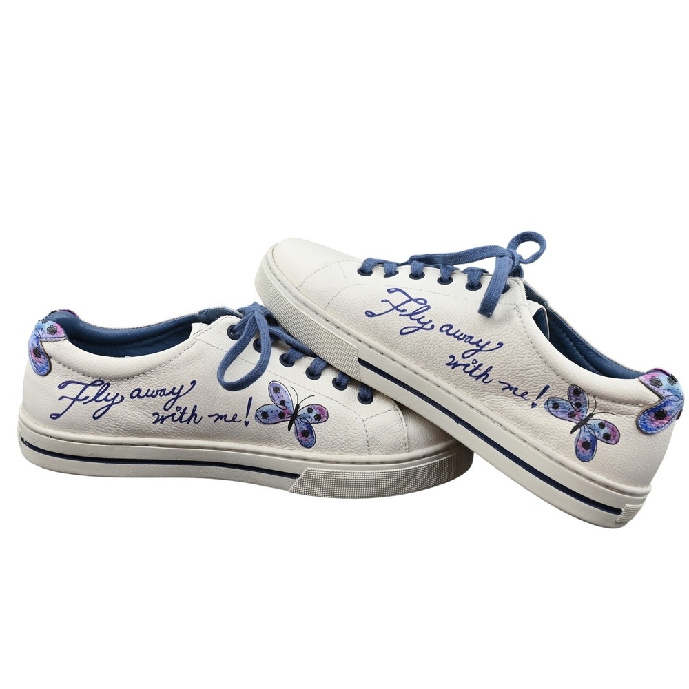 Brighton Fly Me White Leather Butterfly Embroidered Sneakers Womens 10M Cottage